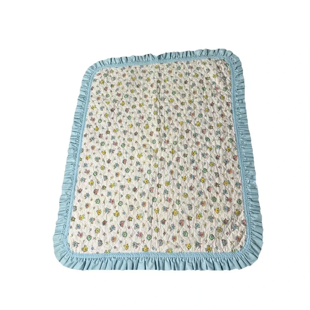 Vintage General greeting Co. baby crib blanket comforter‎ blue fringe